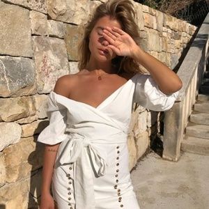 Sabo Skirt Luxe x Matilda Djerf Tambo Linen Wrap Dress - Off Shoulder